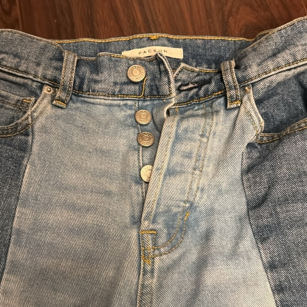 PacSun high-rise straight leg jeans - two tone denim - Picture 2 of 4